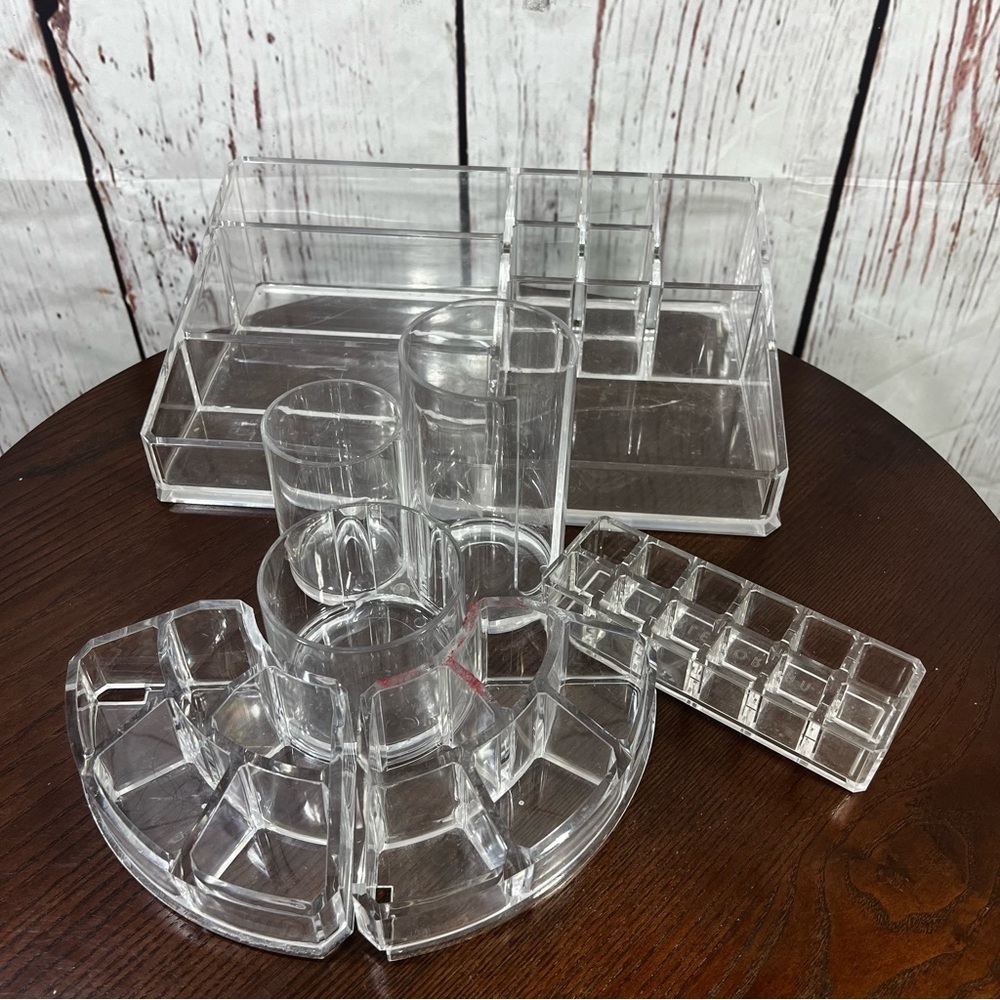 Clear Thick Acrylic Makeup Organizer lot of 5 - Multi-Compartment